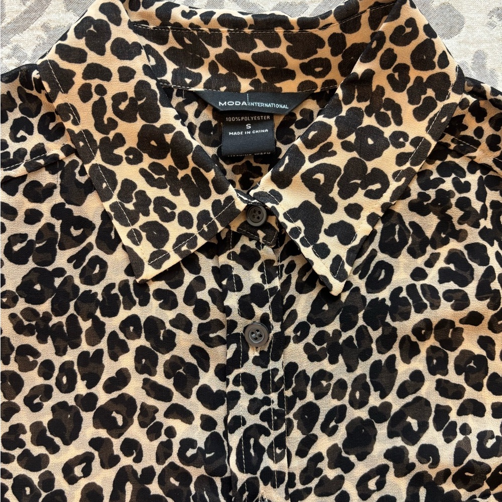 Moda International Sheer Leopard Print Button Down Shirt - Picture 3 of 4